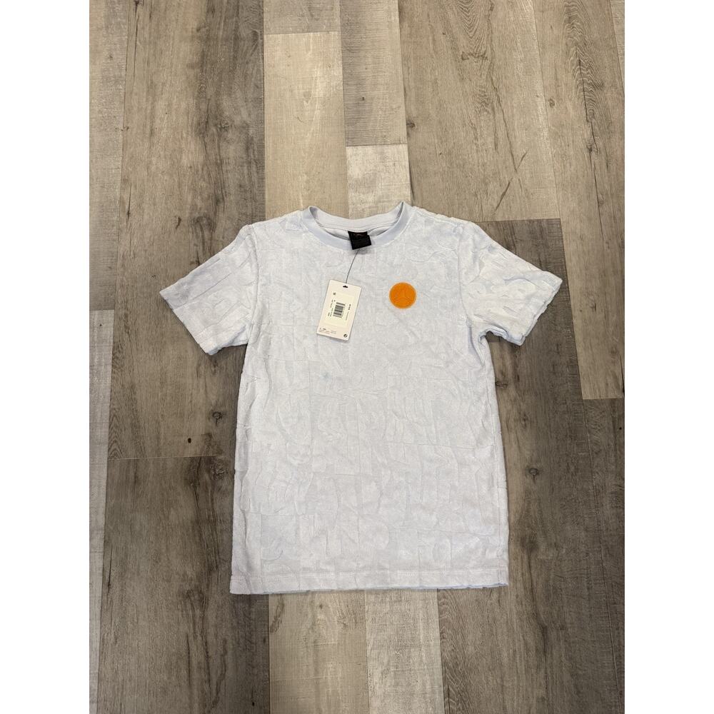 Jordan Shirt Kids Medium White Terry Cloth Patch Crewneck Short Sleeve Youth